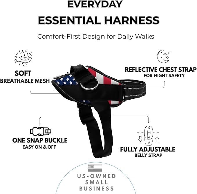 ShawnCo Essential Dog Harness, No-Pull Pet Vest (Stars and Stripes,XL) | 3 Leash Clips, Easy On, No-Choke, Reflective, Adjustable Fit, Padded Comfort, Control Handle, For Small, Medium & Large Dogs - Image 2