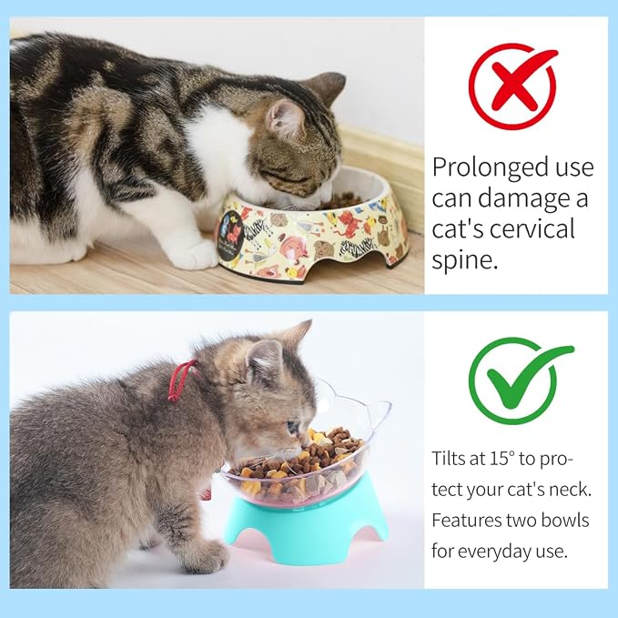 MILIFUN Raised Cat Food Bowls with Stand, Cat Dishes for Food or Water, Cats Tilted Bowl, Pet Dish with Stand (Blue Double Bowl) - Image 3