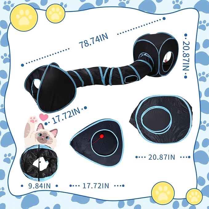 Pet Cat Tunnel, Tunnel Tent Set Tunnels for Indoor Cats, Collapsible Pet Tunnel for Kitten, Puppy, Rabbit, 25cm-Wide Tunnels, Durable & Breathable, with Peek Hole Toy Ball - Image 5
