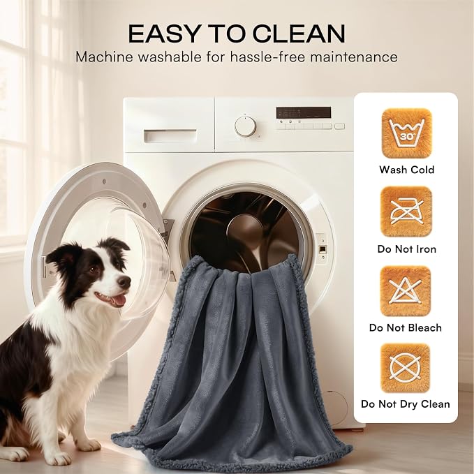 Luciphia Waterproof Blanket for Large Dog, Reversible Sherpa Bed Cover | waterproof pet blanket sherpa fleece reversible couch cover bed protector from spills scratches, Dark Grey 100" x 85" - Image 8