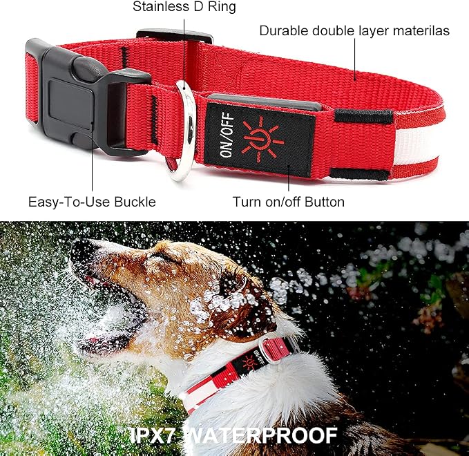 LED Dog Collar, Dog Light Up Collar,for Night Walking (Red, X-Large) | Full Adjustable,Waterproof,Nylon,Soft,Super Bright Light Collars for Small Medium and Large Dogs,USB C to Charge - Image 2