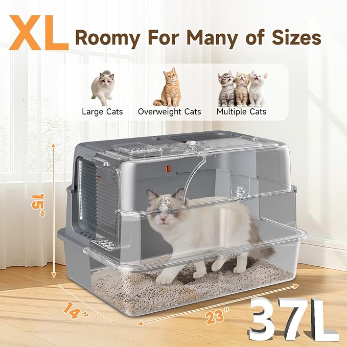 Enclosed Stainless Steel Litter Box, XL Covered MetalPan Includes Mat Scoop | Easy Cleaning Anti-Urine Leakage Non-Sticky Front Entry Top Exit - Image 2