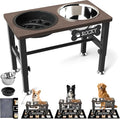 SHAINFUN Elevated Dog Bowls with Slow Feeder & Mat for Medium Large Dogs, Adjustable Height, Raised Dog Bowl Stand with 2 Stainless Steel 58oz Bowls, Tall Dogs Food Water Bowl Wooden & Metal Holder by SHAINFUN