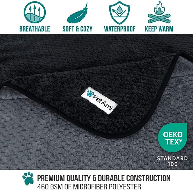 PetAmi Waterproof Dog Blanket, Leakproof Puppy Blanket, 29x40 Black Gray | For Small Medium Pets, Furniture Sofa Couch Cover Protector, Fleece Throw Indoor Cat Kitten, Reversible Washable Soft Plush - Image 3