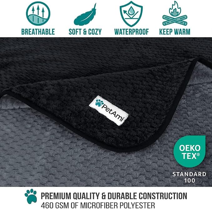 PetAmi Waterproof Dog Blanket, Leakproof Puppy Blanket, 40x60 Black Gray | For Medium Large Pets, Furniture Sofa Couch Cover Protector, Fleece Throw Indoor Cat Kitten, Reversible Washable Soft Plush - Image 3