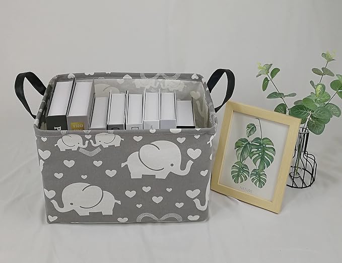 Storage Basket Home Shelf Basket Kids Organizer Box Clothes Laundry Hamper Nursery Bin Gift Laundry Basket with Handles for Home (love elephant) - Image 4