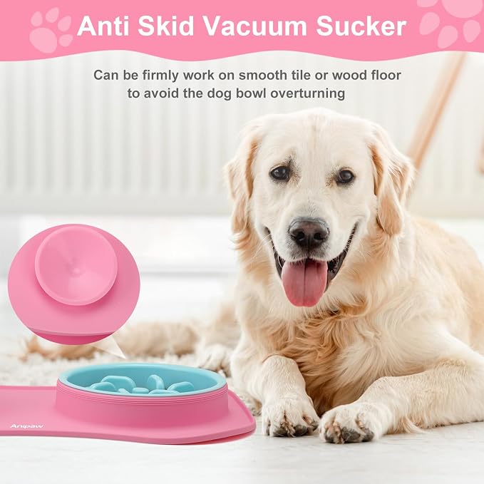 Slow Feeder Dog Bowls 3 in 1 Stainless Steel Food Water Bowl to Slow Eating | Durable, Non-spill & Non-skid with Silicone Mat Design, Slow Down Eating, Suitable for Small Medium Large Dogs and Cats - Image 3