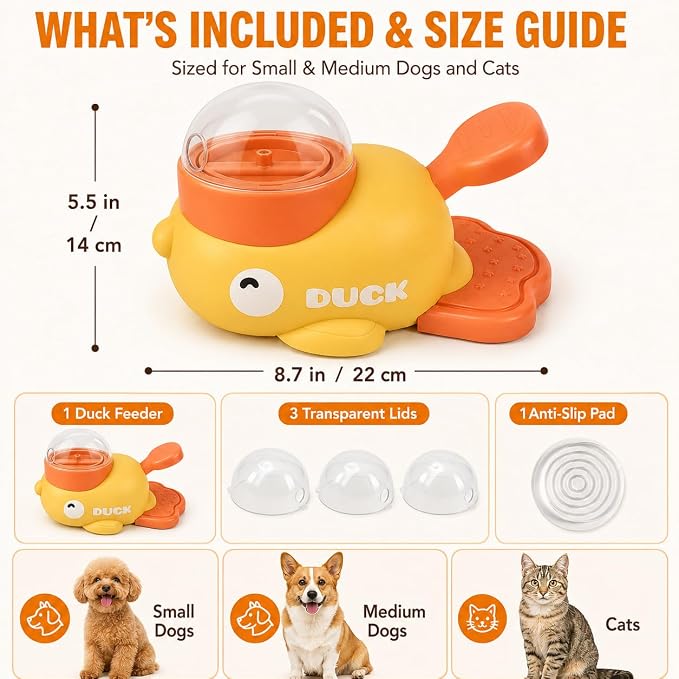 Interactive Dog Puzzle Toy, Cute Duck Treat Dispenser with Anti-Slip Pad, Press-Type Slow Feeder for IQ Training & Boredom Relief, Mental Enrichment for Small Medium Dogs & Cats (Yellow) - Image 7