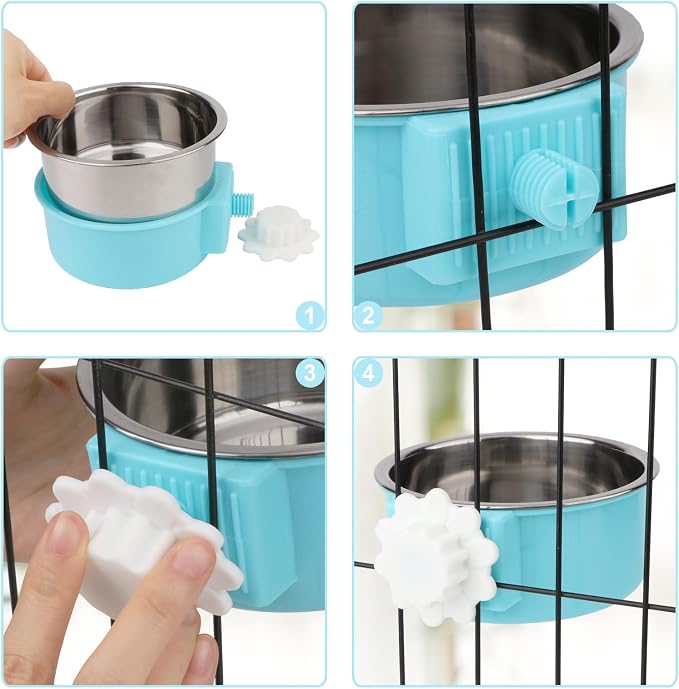 Hypeety Dog Crate Water Bowl No Spill Hanging Attachable Bowls for Kennel | Durable stainless steel, pet food dishes, with non-slip base, easy to clean, for small dogs/cats/rabbits/parrot, 1 pack, blue - Image 4