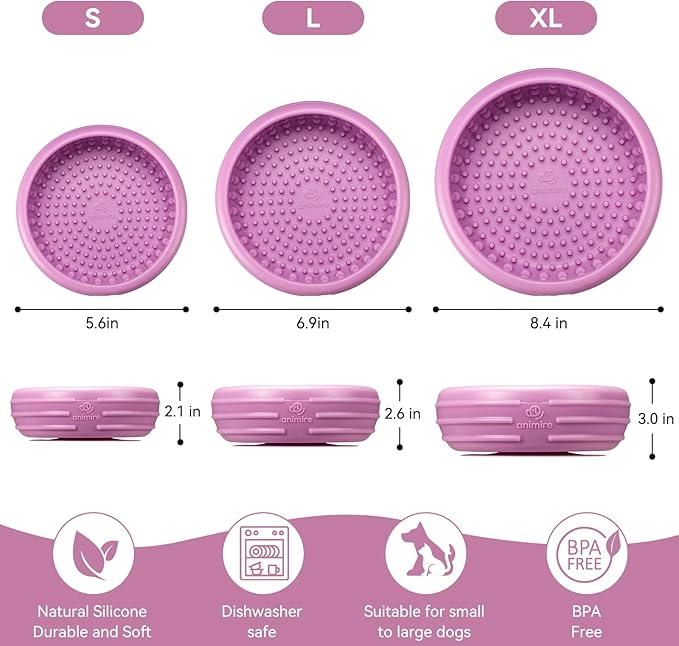 Dog Lick Bowl, Animire Freeze Lick Mat for Dogs, Non-Slip Slow Feeder Licking Bowl Enrichment Treat for Distraction Anxiety Relief, Food Grade Silicone, Dishwasher Safe(Pastel Purple,L) - Image 6