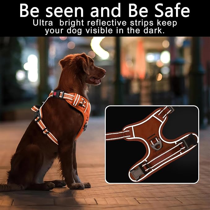 Timos Dog Harness Small Sized, Neck Quick Release with 3 Buckles, Orange, S | Easy On & Off, No Pull No Choke, Adjustable Reflective Soft Padded, Front & Back 2 Clips and Handle for Walking Training - Image 3