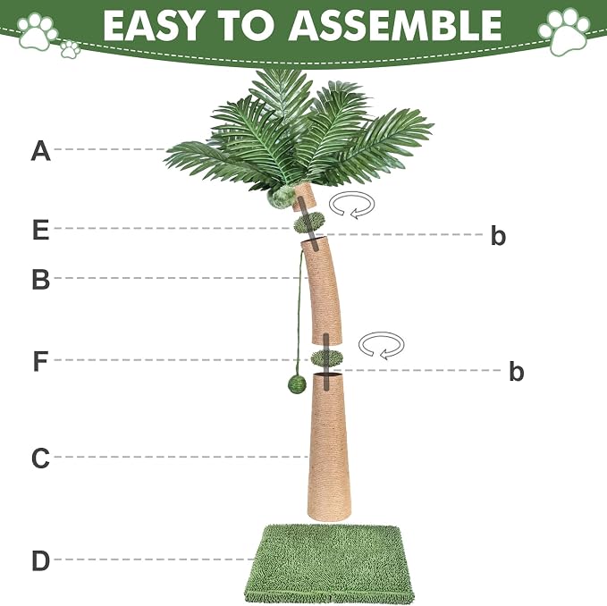 Palm Tree Cat Scratching Post, 36'' Cat Scratcher Post with Natural Sisal Rope, 3 Interactive Balls and Curved Design Scratching Posts for Indoor Cats Adults and Kittens, Multi-Combinable (Style B) - Image 5