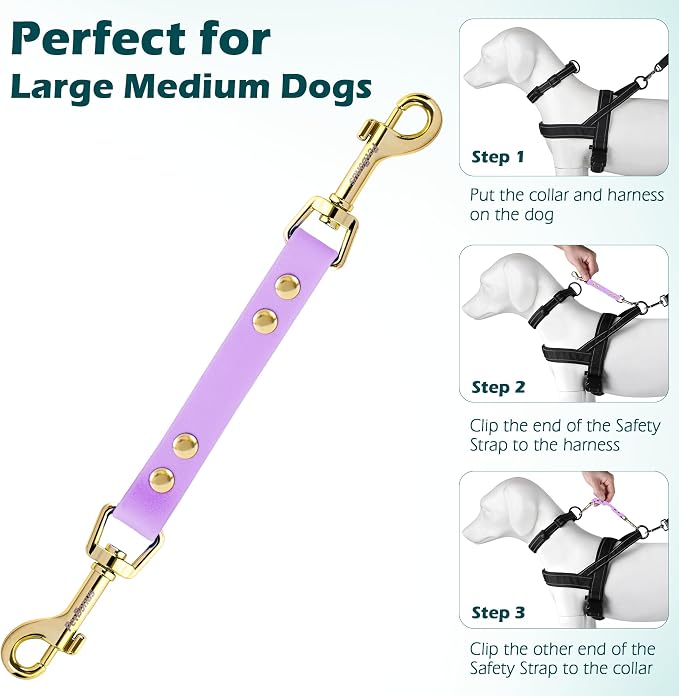 PetBonus Dog Collar Safety Clip, Waterproof Backup Safety Strap | Prong Collar to Harness Connector, Escape Proof, Odor Proof, Easy to Clean, Double Ended Clasp for Training Walking, Purple - Image 6