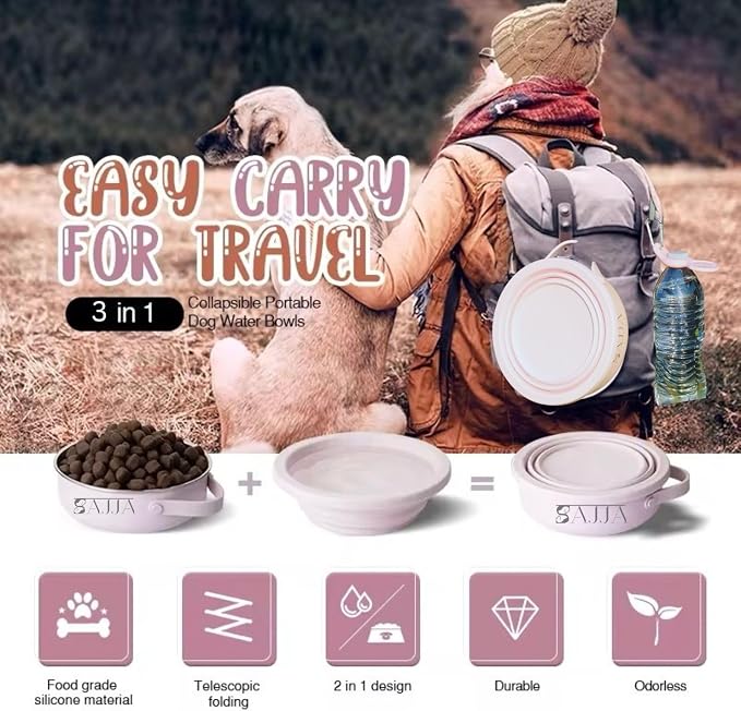 Black Collapsible Travel Dog & Cat Bowl – BPA-Free Silicone & 18/8 Stainless Steel, Portable Non-Slip Food & Water Bowl with Handle, Bottle/Poop Bag Holder – Claim Your - Image 5