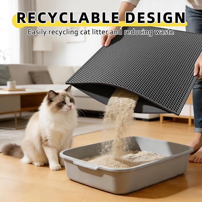 Cat Litter Mat, 30"x24", Waterproof, Easy to Clean (Black-1Pack) | Double-Layer Honeycomb for Effective Litter Trapping, Premium Durable EVA, Non-Slip, Paw-Friendly Soft Surface - Image 5