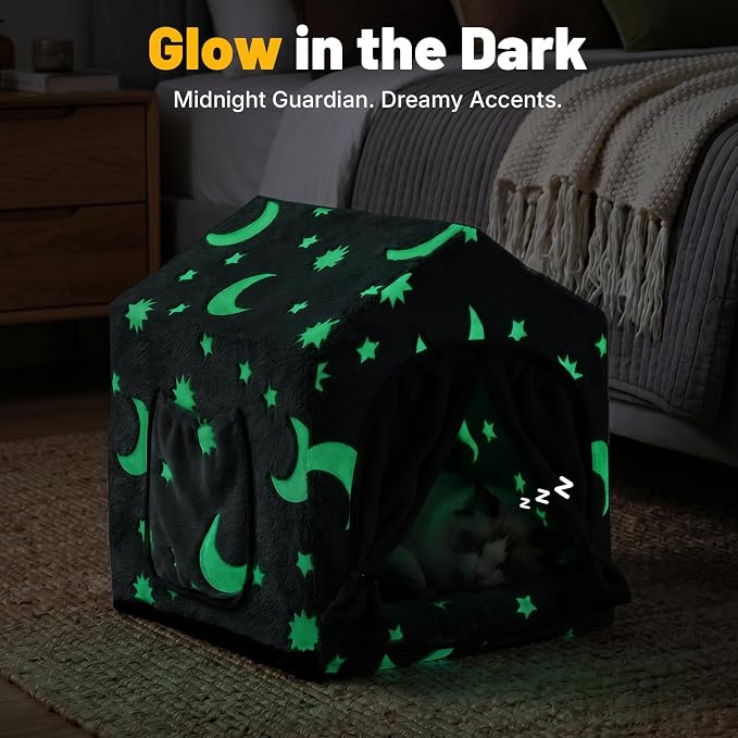 4-In-1 Cat Tunnel with Cube House, Night-Luminous Cat Play Tunnel House with Dual Peek Holes, Large Pocket, Hideout Cat Toys with Tunnel & House, Cat Furniture Tent for Playing, Hiding & Lounging Grey - Image 3