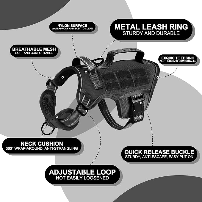 Dog Harness, Tactical No Pull for Small Sized Dog with Handle | Breathable Soft Padded, Adjustable, Reflective, Molle System, Heavy Duty, No Choke for Walking Training, Black Small - Image 6