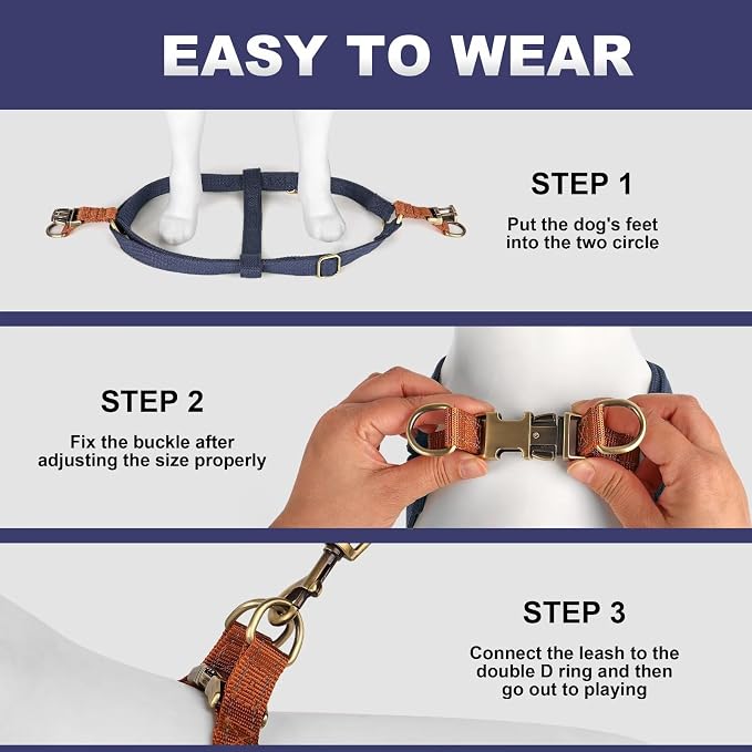Step in Dog Harnes for Small Dogs, Dark Blue, S, Chest 14-22" | Freedom Nylon Dog Halter Vests with Metal Buckles, Easy On and Off, Adjustable Straps, Escape-Proof, Easy Walking Training - Image 4