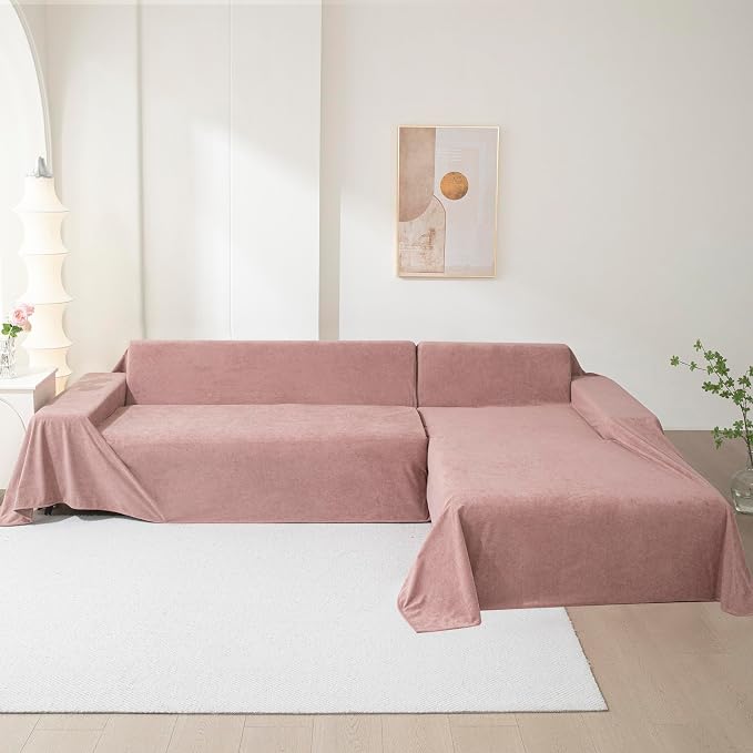 MEETSKY Couch Cover Washable for 2 Cushion Sofa, Cat Scratch Proof Furniture Protector Love Seat L Shape Couch Covers Soft Sectional Sofa Cover for Dogs Pets, 71" x 118", Pink - Image 7
