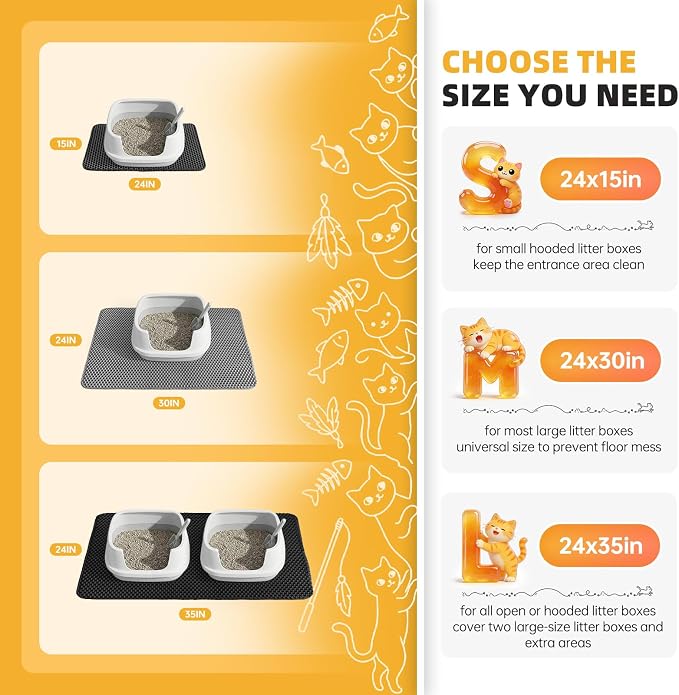 Cat Litter Mat 24x30 Inches, Honeycomb Double Layer Litter Trapping Mat, Waterproof Leakproof Urine Proof Cat Litter Box Mat for Cat Litter Box Area, Floor, Kitty Litter Rug - Image 2