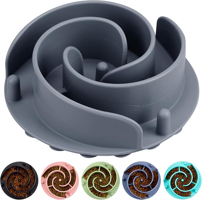 Slow Feeder Dog Bowls Insert, Bestalk Soft Silicone Slow Eating Feeder Insert with Suction Cups for Small, Medium and Large Dogs, Fit into Basic and Elevated Dog Bowls, Grey by BESTALK