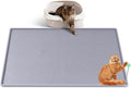 Silicone Cat Litter Box Mat 34'' x 22'' Cat Mat with Toy, Grey | Extra Large Litter Mat with lip, Non-Slip Waterproof Cat Litter Mat Litter Trapping Mat for Floor, Easy to Clean by Bartuke