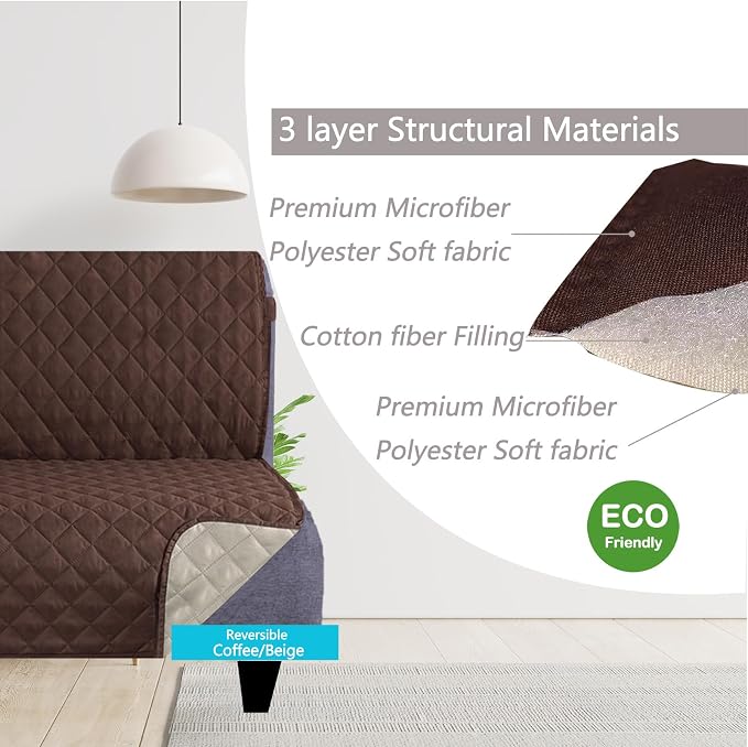 U-NICE HOME Futon Sofa Covers 68''Armless Couch Cover, Coffee/Beige | Washable, Pet Friendly, Elastic Straps, Water Repellent, Furniture Protector Mat - Image 3