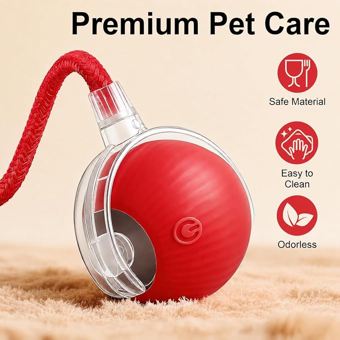 Interactive Automatic Rolling Electronic Stimulation Chase Ball Cat Dog Toy | Smart Electric Moving Stimulating Rechargeable Motion Activated Self Play Teaser for Boredom Small Dog Puppy Pet, with Rope - Image 5