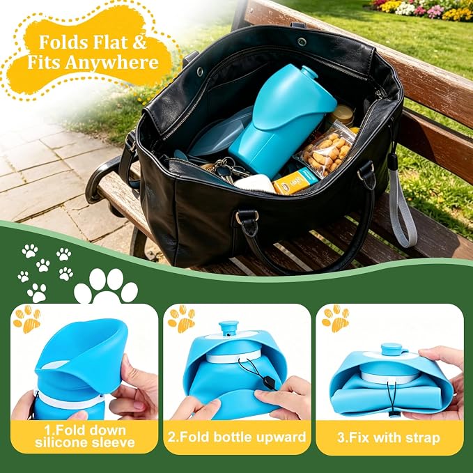 2 in 1 Foldable Dog Water Bottle, Leakproof Portable Pet Dispenser, Blue | Portable Water Dispenser for Cat, Rabbit, Puppy and Small Animals, for Pets Outdoor Walking, Hiking, Travel, BPA Free - Image 2