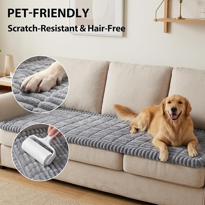 Fixwal Waterproof Flannel Dog Couch Cover, 27.6" x 88", Light Gray | Integrated TPU Barrier, Non-Slip Backing, Machine Washable, Pet Friendly, Easy Clean Pet Hair, Soft Sofa Cushion Protector - Image 6