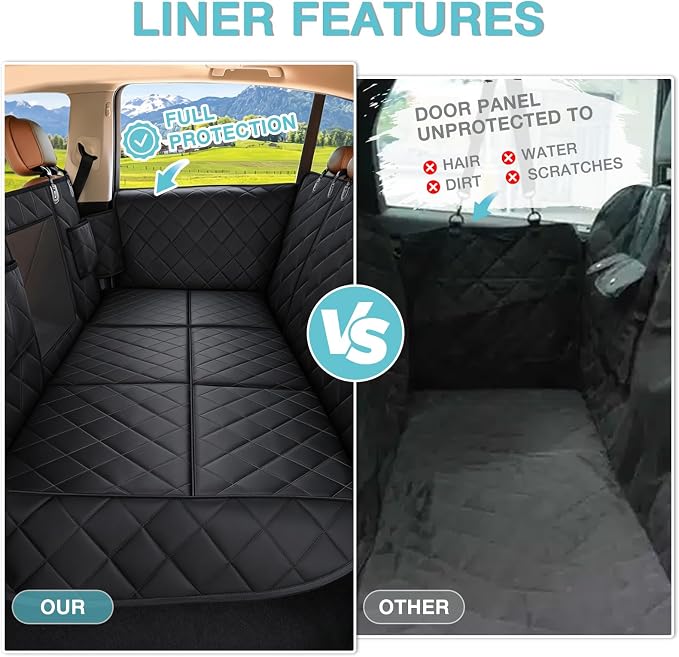 Waterproof Hard Bottom Car Seat Cover for Dogs with 2 Dog Seat Belts | Waterproof,Mesh Window,Zero Slide,Easy Removal & Storage,Heavy-Duty Oxford Fabric,Double-Stitched Seams - Image 3