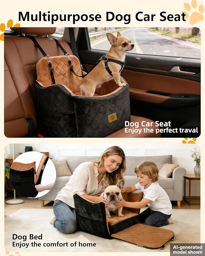 Dog Car Seat for Smal Dogs Up to 35lb,Machine Washable Dog Booster Car Seat | 2-in-1 Design, Dog Car Bed Fits Car Seat and home, Safety Leashes, Easy Install, Anti-Slip, Storage Pockets, Detachable Cover - Image 2