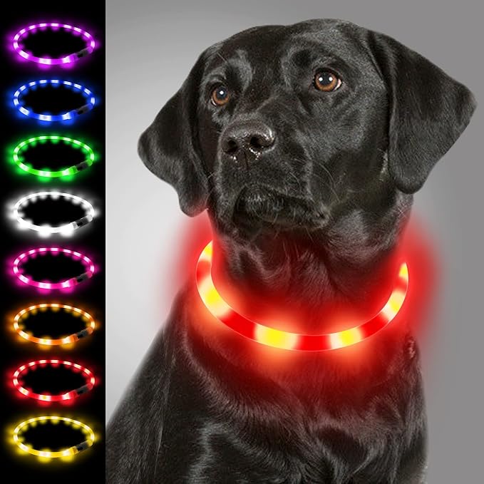 Joytale Light Up Dog Collar, LED Silicone Cut-to-Fit Rainproof, Red | Soft Skin-Friendly Won't Chafe, 360° Glow Keeps Dogs Visible at Night, 3 Modes, Rechargeable USB-C, Small Medium Large Dogs by Joytale