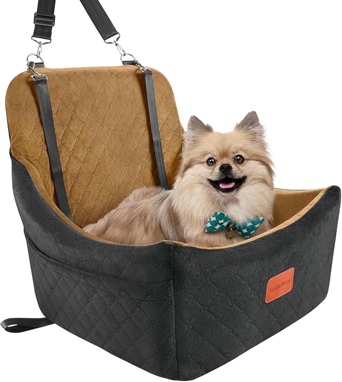 Lealchum Dog car seat for Medium Dogs,Easy to Install with Adjustable Straps,Anti Slip Bottom pet car Bed,Fully Detachable and Washable pet Travel Bed (Black/Coffee, Medium) by Lealchum