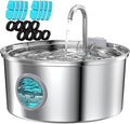 Stainless Steel Cat Fountain - 108oz/3.2L Pet Fountain for Cats Indoor - Quiet - Contains 8 Filters + 8 Sponges by FOFNON