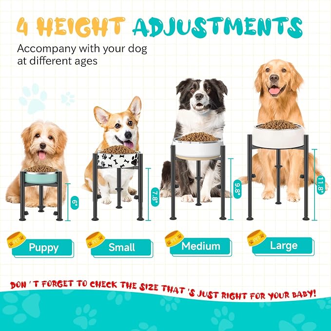 Oppro Adjustable Dog Bowls Elevated Stand, 4 Heights, Wide 6-10" | Metal Raised Tall Single Food Bowl Holder, Sturdy Lifted Water Feeder for Medium Large Small Breed,H:8”/10”/12”/13.8”,Black - Image 3