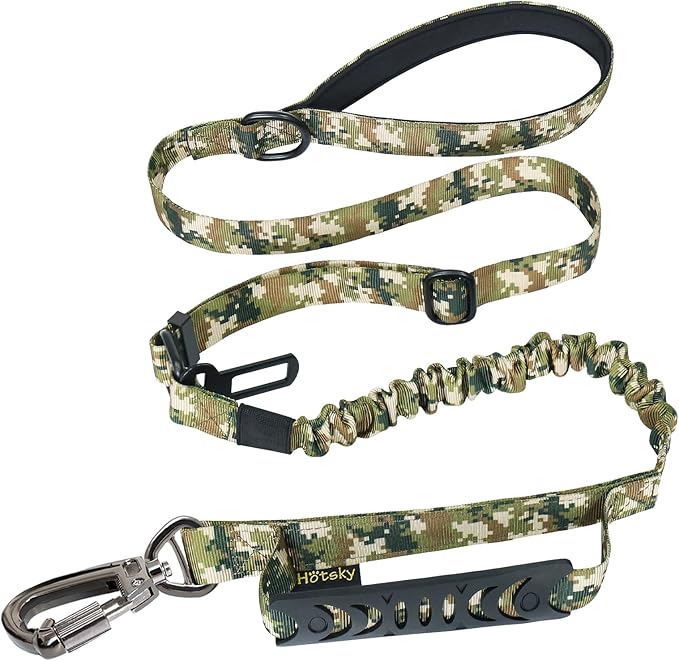Hotsky Tactical Bungee Shock Absorbing No Pull Dog Leash,Blue Camo,4-6FT | Heavy Duty for Medium Large Dogs That Pull up to 660 lb,with Padded Double Handle ＆ Car Seatbelt,360°Rotating Locking Clasp by Hotsky