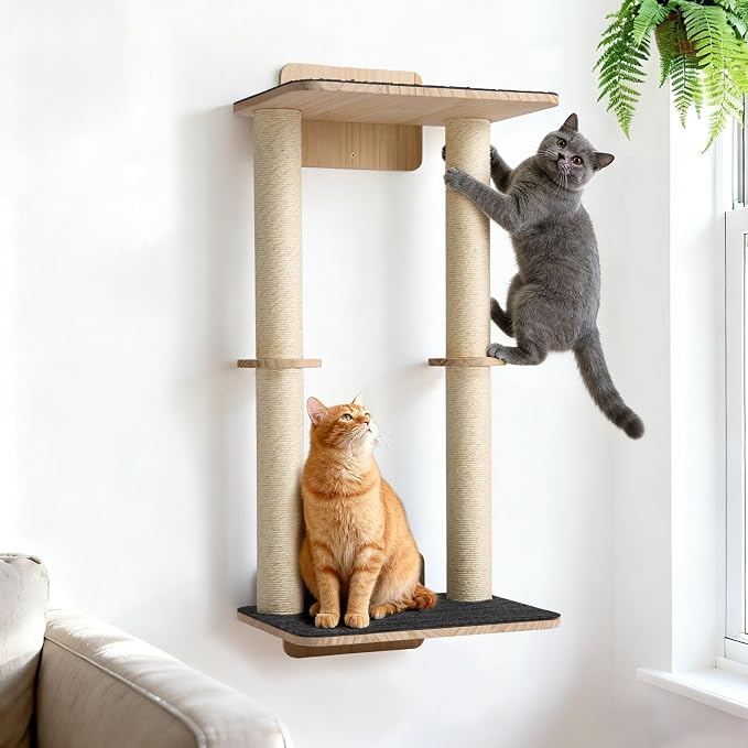 Veehoo Cat Wall Shelves, 28.3" Cat Wall Furniture with Scratcher | Cats wall climber, Dual sisal scratching posts, Carpeted perch, Easy installation, Drywall mounting by Veehoo