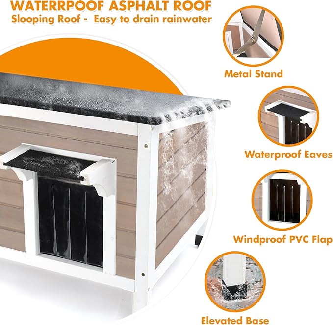 Wooden Heated Cat House for Outside Outdoor Cat House Weatherproof Insulated Feral Cat Shelter with Heater, Built-in Insulated Foam Panel, Elevated Base, Slanting Roof, Large 33.8*20.6*23.8 inches - Image 4