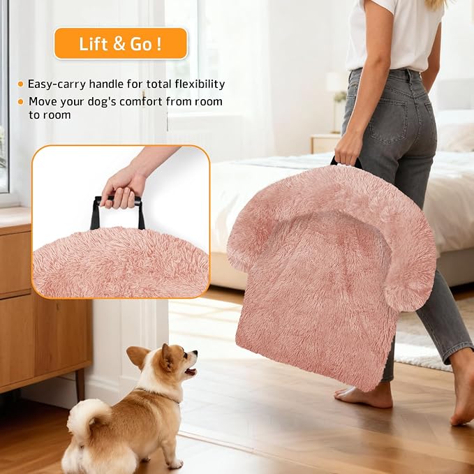 GGIB Calming Dog Bed Fluffy Plush Dog Mat for Furniture Protector with Removable Washable Cover for Large Medium Small Dogs and Cats (Extra Large (53x39.3x6), Pink) - Image 3