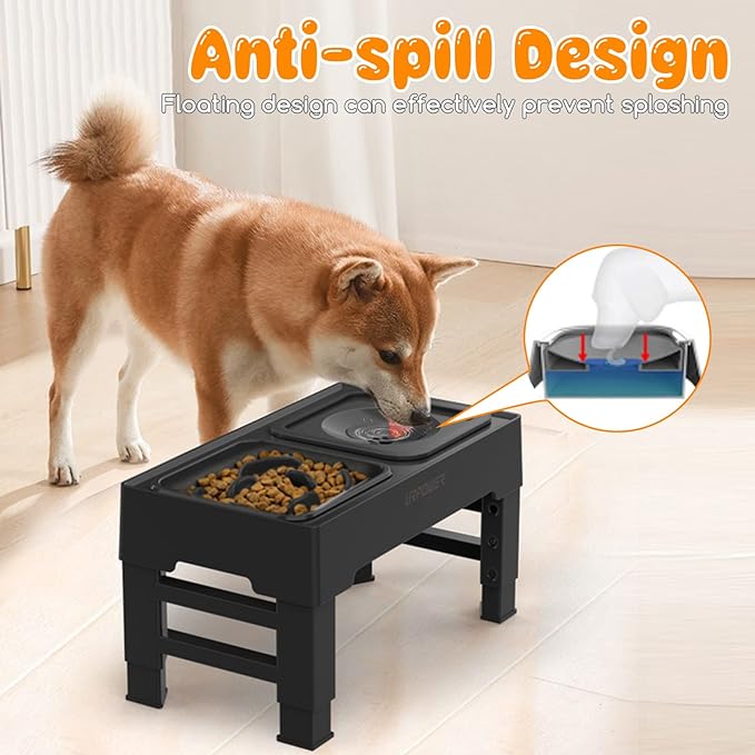 URPOWER 2-in-1 Elevated Slow Feeder Dog Bowls with No-Spill Water Bowl | 4 Height-Adjustable Raised Dog Bowls, Non-Slip Food and Water Bowls with Stand for Small, Medium, Large Dogs, Cats and Pets - Image 5