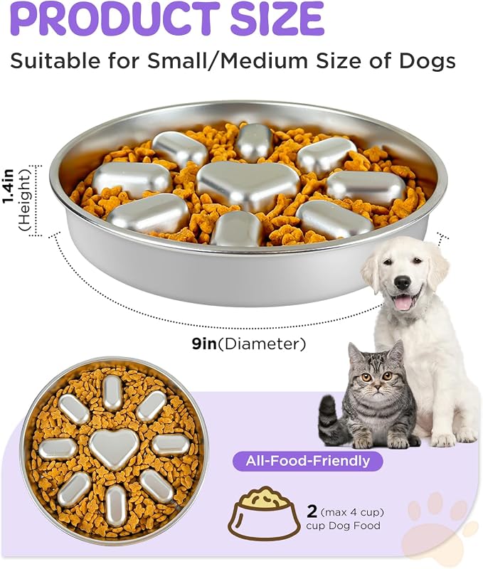 Slow Feeder Dog Bowls with Non-Slip Mat, Stainless Steel Metal Slow Feeder for Small & Medium Dogs, 2 Cups Pet Bowl for Slows Down Eating, Dishwasher Safe, Anti-Gulping Dog Bowl -2 Pack - Image 7
