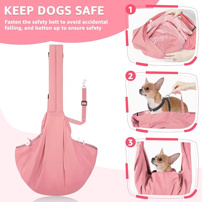 SlowTon Dog Carrier Sling - Thick Padded Shoulder Strap Adjustable, Peach S | Dog Carriers for Small Dogs, Puppy Carrier Purse for Pet Cat with Front Zipper Pocket Safety Belt Machine Washable - Image 4