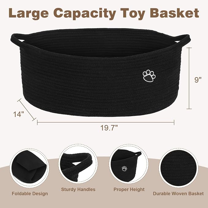 Optish 40L Extra Larg Dog Toy Basket, Woven Storage Baskets with Handles | 20" x 14" x 9" XL Toy Storage Box and Bin with Handles for Living Room, Bedroom Organization, Foldable, Durable, Home Decor - Image 3