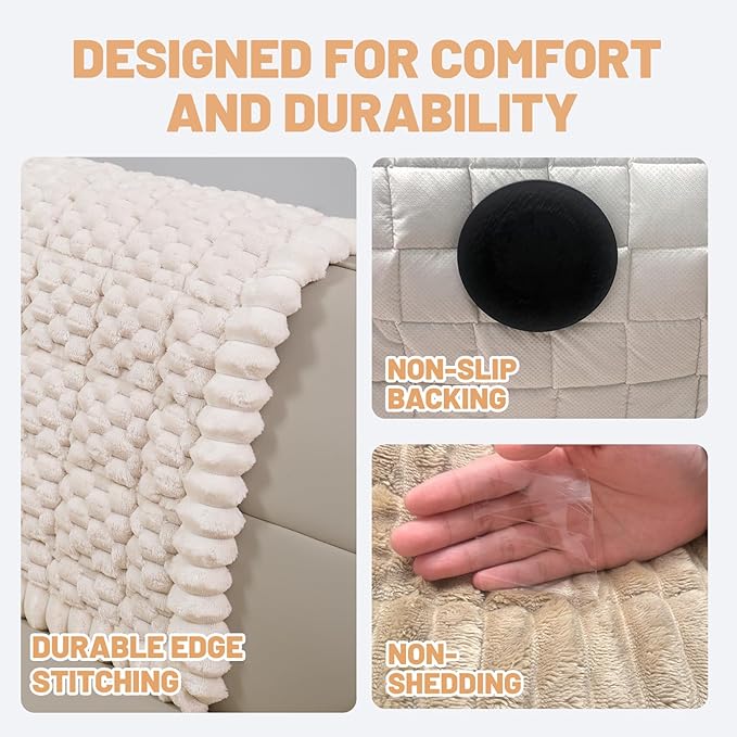 Couch Cover for Dogs Washable, Non Slip Soft Cozy Waterproof Beige | Pet Friendly, Fuzzy Durable Plush Thick Slipcovers for 3 Cushion Sofa Cover Protector Mat Bed Furniture Couches 27.6"x70.9" - Image 2