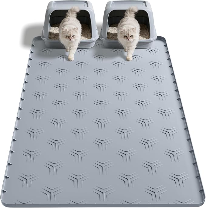 Cat Litter Box Mat, 40"*28" Large Silicone Cat Litter Trapping Mat | Non-Slip Gray Kitty Litter Mat for Indoor Cats, Waterproof Pet Food Mats Easy to Clean & Soft on Kitty Paws by JUJOMAT