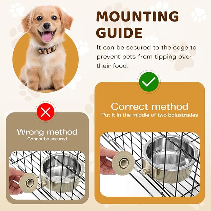 2Pcs Pets Lightweight Stainless Steel Bowl,Removable Stainless Steel Pet Hanging Food Water Feeder Bowl for Puppy Dog Cat Rabbit Ferret Bird Gunea Pigs (Gray-Small) - Image 2