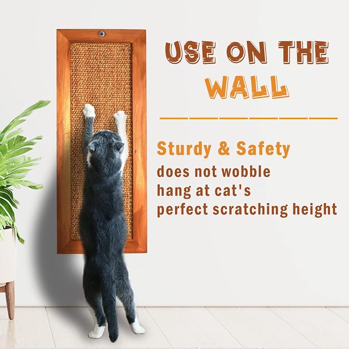 Cat Scratching Post, Wooden Sisal Cats Wall Scratcher, Floor or Wall Mounted Vertical Cat Scratch Pad for Indoor Cats Adults or Kittens, Cat Wall Furniture Protector - Image 4