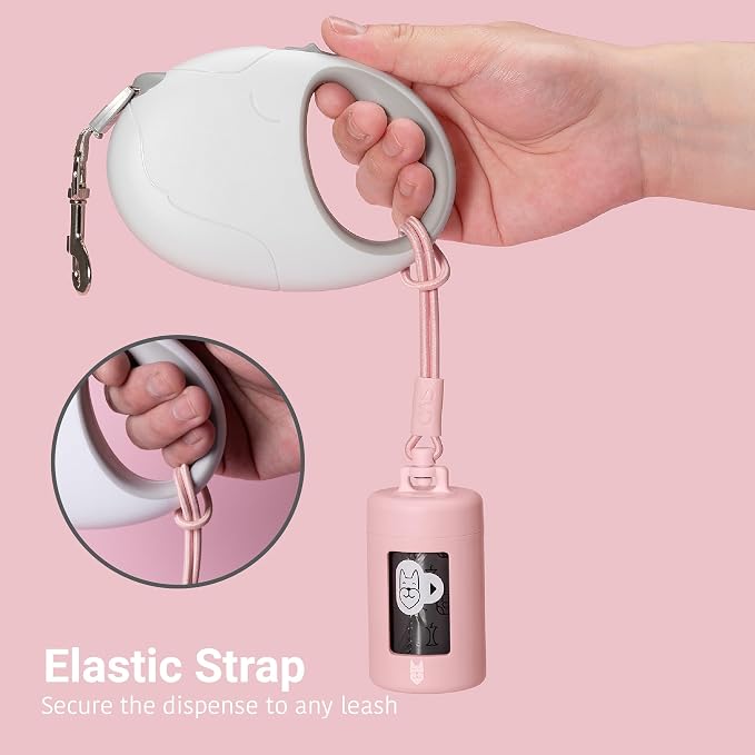 SVD.PET Retractable Dog Poop Bag Dispenser and Waste Bag Holder Kit, Pink | Lightweight, Stretchy Strap Fits Any Dog Leash, Leak-Proof Bag Starter Roll Included, Dog Essentials for Walking and Travel - Image 3