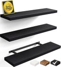 BAYKA Black Floating Shelves 35.4in, Set of 3, Wall Mounted for Wall Decor | Easy Install, 30lbs Max Load, Hidden Bracket, Shelving for Bathroom Bedroom Kitchen Display Storage, Multi-Wall Compatible by Bayka
